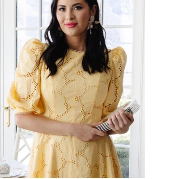 Rachel Parcell Buttercup Puff Sleeve Eyelet Fit & Flare Dress 100% Cotton - Picture 4 of 14